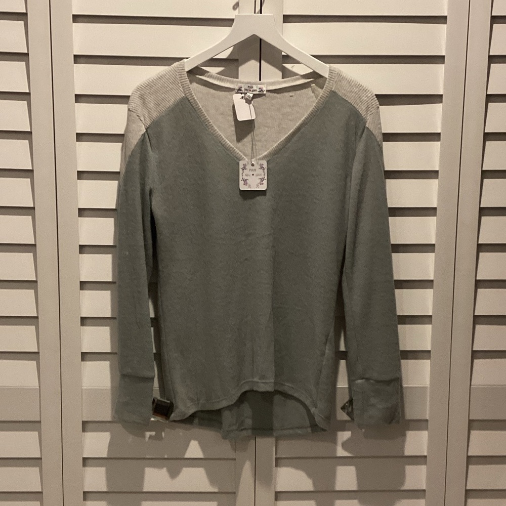 Poof! Light Gray V-Neck Sweater very soft and comfy.